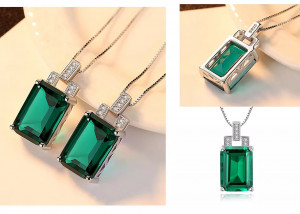 Set Cercei si Lantisor Din Argint S925 Zirconiu Smarald Green Set384M - Img 7