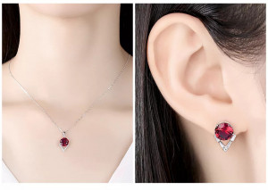 Set Cercei si Lantisor Din Argint Zirconiu Rubin Gemstone Dainty Rosu Set381V - Img 4