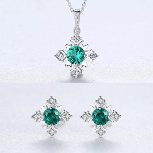 Set Colier si Cercei Din Argint Piatra Fulg De Zapada -Verde- SET399M - Img 1