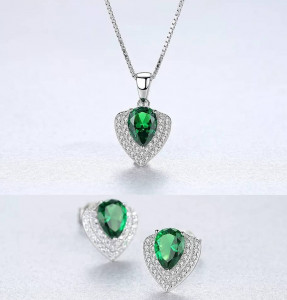 Set Colier si Cercei Din Argint Water Drop Verde/Green Zirconiu SET308C - Img 1