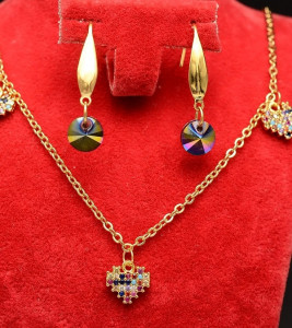 Set Colier Si Cercei Placat Cameleon Multicolor Aur S230C - Img 3