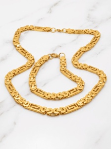 Set Lanț și Brățară Barbati Placat Aur 14K, Model Bizantin Grecesc, Otel Inoxidabil, 60cm Cod S72S - Img 4