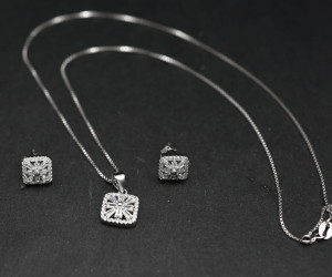 Set Lantisor Finut Din Argint Si Cercei cod Set119 - Img 3