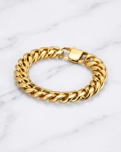 Bratara Lant Cubanez Placata Aur 18K Inox Barbati cod B998CLA