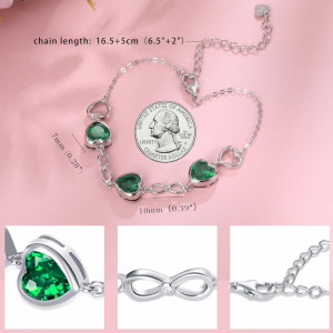 Bratara Model Infinit si Inimioare din argint 925 Emerald Green, Brățară minimalistă, casual, pentru femei, Verde arg415C - Img 5
