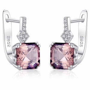 Cercei Argint 925 Cu Cristal Roz Si Zirconii Stralucitoare, Cercei Eleganti Femei Model Rafinat - Img 3