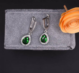 Cercei ARGINT CU Zirconiu Verde Emerald arg82C - Img 3