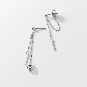 Cercei Minimaliști Argint 925, Model Stud cu Lanț și Detaliu Geometric Arg137E - Img 2