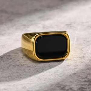 Ghiul Bărbați, Oțel Inoxidabil Placat Aur, Piatra Onix Negru, Design Elegant IM558C - Img 6