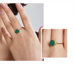 Inel Argint 925 Model --Malachite Stone Unique --Placat Aur ARG397A - Img 6