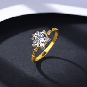 Inel din Argint de Logodna Elegant Gold pIatra Centrala -- Arg181N - Img 3