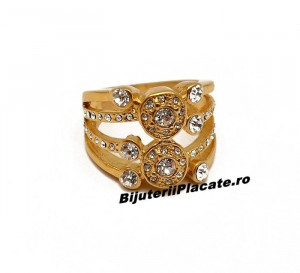 Inel Inox Aurit cu --ZIRCONII-- albe IF537