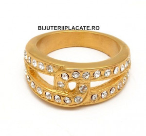 Inel Inox Aurit cu --ZIRCONII-- albe IF626 - Img 2