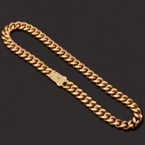 Lanț Bărbați Auriu Model Cuban Monaco, Masiv cu Închidere Decorativă, Bijuterie Urbană Stil Hip-Hop Elegant L123XAY - Img 5