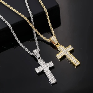 Lant din Inox Placat Auriu sau Argintiu– Cruce Masiva, Bijuterie Hip-Hop Barbati LC168G - Img 1