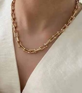 Lant Femei Inox Placat Aur, Model Modern Chain Link, Accesorii Elegante Din Otel Inoxidabil, Bijuterie Elegantă pentru Ținute de Zi sau Seară - L72GA