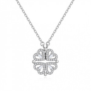 Lantisor Argint Trifoi Magnetic Se Deschide in 4 Inimioare -Four Leaf-- Pentru Femei ARG13X - Img 5