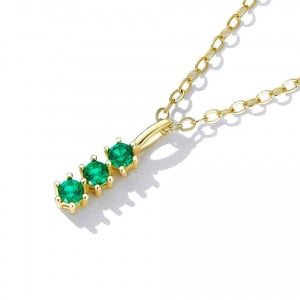 Lantisor Din Argint Auriu --- Safir Verde --- FINUT Arg395C - Img 1