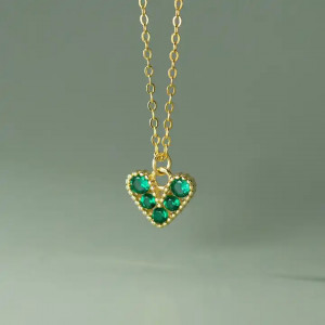 Lantisor Din Argint Piatra Verde Model Inima Romantica - Placat Aur Arg134G - Img 4