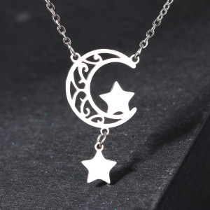 Lantisor Inox Argintiu Retro Moon Star - N4575B - Img 1