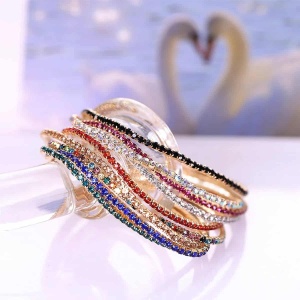 Set 7 Bratari Femei Multicolore cu Pietre Stralucitoare, Bratari Reglabile Fashion, Accesorii Colorate Elegante, Model Glam BF935G - Img 4
