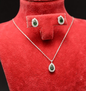Set Argint Lantisor, Pandativ Si Cercei Rodiat -Green- Set05 - Img 3