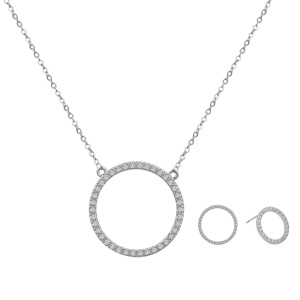 Set Bijuterii Din Argint 925, Cercei Si Colier Cu Cerc Zirconii SET96S - Img 4