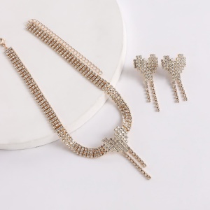 Set Bijuterii Femei Lant Choker Elegant Si Cercei Statement Cu Cristale Zirconiu S25C - Img 3