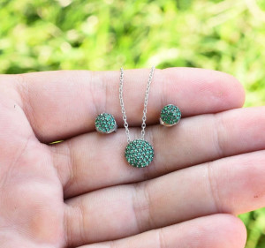 Set Cercei si Lantisor Din Argint S925 Smarald Verde Rotund Set19C - Img 2