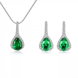 Set Cercei si Lantisor Din Argint S925 Zirconiu Verde Smarald Duchess Set279C - Img 7