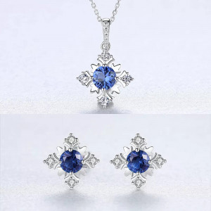 Set Colier si Cercei Din Argint Piatra Fulg De Zapada -Albastru- SET399G - Img 1