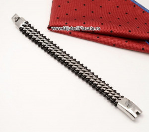 Bratara din inox si piele solida model nou -- B889F - Img 2