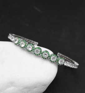 Bratara Model Fixa ( Bangle) Din Argint Cu Elemente Zirconii si Smarald - ARG370V - Img 6