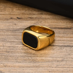Ghiul Bărbați, Oțel Inoxidabil Placat Aur, Piatra Onix Negru, Design Elegant IM558C - Img 7