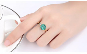 Inel Argint 925 Model --Malachite Stone Unique --Placat Aur ARG397A - Img 7