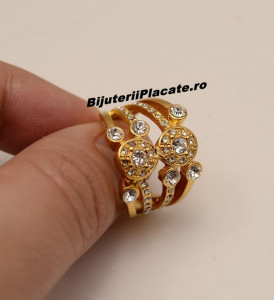 Inel Inox Aurit cu --ZIRCONII-- albe IF537 - Img 2