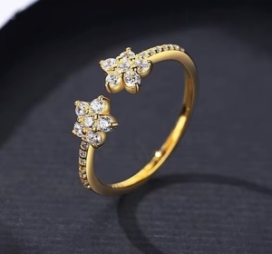 Inel Reglabil Femei, Design Floral Cu Zirconiu Stralucitor, Model Elegant Din Argint 925 Placat Aur 14K ARG70F
