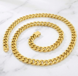 Lanț Bărbătesc Masiv model Cuban Link, Placat cu Aur Galben Închizătoare Premium tip Cutie cu Siguranță, Design Clasic și Impunător - Img 2