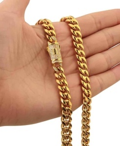 Lanț Bărbați Auriu Model Cuban Monaco, Masiv cu Închidere Decorativă, Bijuterie Urbană Stil Hip-Hop Elegant L123XAY - Img 2