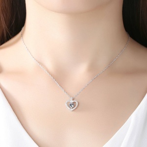 Lantisor Argint 925 Cu Pandantiv Inima Si Cristale Zirconia, Colier Elegant Pentru Femei, Design Romantic - Img 5