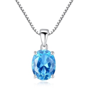 Lantisor Argint Femei Un Accesoriu de Impact: Piatra Blue Topaz în Montură Clasica Arg128E - Img 5