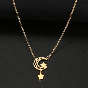 Lantisor Inox Auriu Retro Moon Star - N4575 - Img 2