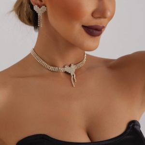 Set Bijuterii Femei Lant Choker Elegant Si Cercei Statement Cu Cristale Zirconiu S25C - Img 4