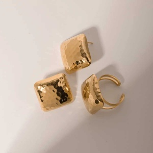 Set Cercei Și Inel Femei, Placat Aur 14K, Model Vintage Modern, Accesorii Elegante S71F - Img 4
