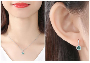 Set Cercei si Lantisor Din Argint S925 Zirconiu Smarald Green Set112E - Img 3