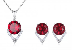 Set Cercei si Lantisor Din Argint Zirconiu Rubin Gemstone Dainty Rosu Set381V - Img 6