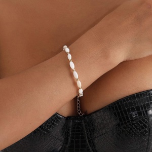Set Colier Choker si Bratara Femei, Model Elegant, Margele Albe, Ajustabil S132C - Img 6