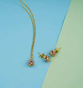 Set Colier Si Cercei Din Argint Placat Aur Bilute Multicolore SET402D - Img 1
