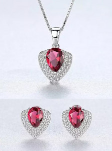 Set Colier si Cercei Din Argint Water Drop Red Zirconiu SET266C - Img 1