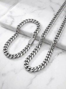 Set Cuban Link Barbati Inox 316L, Inchizatoare Premium cu Siguranta Dubla,Nu Se Innegreste S190CAI - Img 3